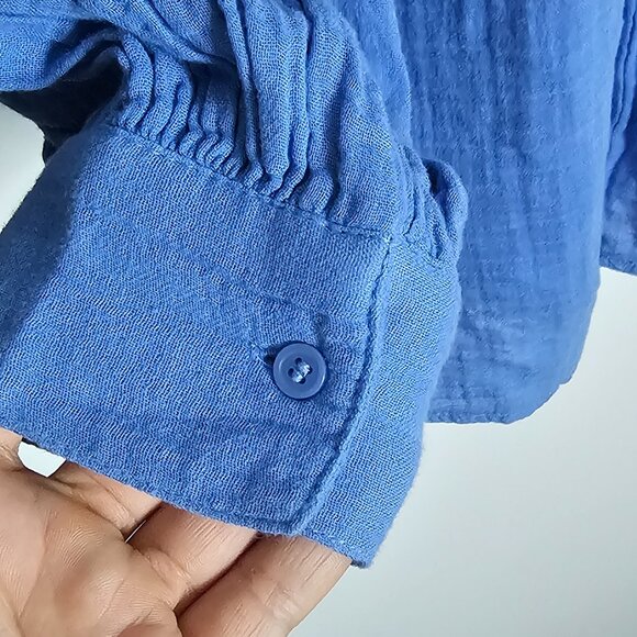 H&M Women's Cotton V Neck Blue Blouse - Picture 4 of 5